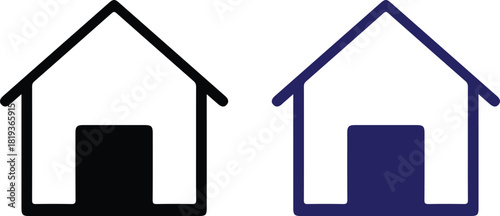 2 house bule black icons set vector 