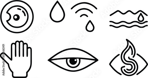 Simple line icons for human senses including vision, hearing, touch, taste, smell, and intuition