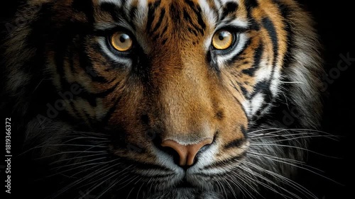 Close-up portrait of a majestic tiger with piercing eyes and striking features