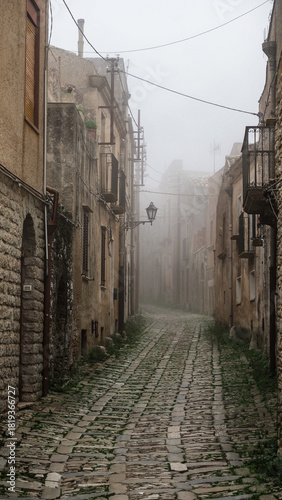 włoskiem miasteczko w górach we mgle