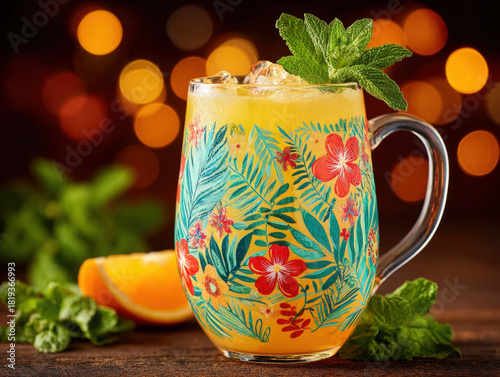 Tiki cocktail in a festive mug