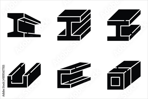 T-beam icons set, of vector icons isolated on a white background.