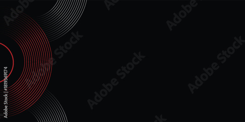 Abstract grey and red circle line vector on dark background. Modern simple overlap circle lines texture creative design. Suit for poster, cover, banner, flyer, brochure, presentation, website.eps10