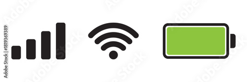 Mobile phone status bar icons wifi, signal, and battery indicators. Status bar icon. Status bar phone icon vector illustration. Set of android status bar icon vector set. Smartphone notification icon.