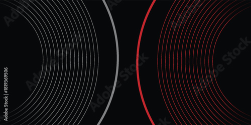 Abstract grey and red circle line vector on dark background. Modern simple overlap circle lines texture creative design. Suit for poster, cover, banner, flyer, brochure, presentation, website.eps10