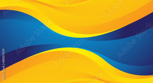 Modern abstract background with dynamic waves or curves in blue and yellow