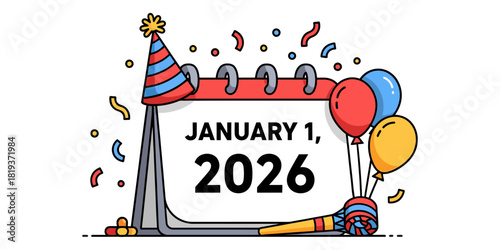January 1, 2026 Calendar Icon - New Year's Day Celebration Vector