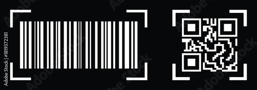 Barcodes and QR code label Collection.  digital bar code and retail pricing bars labeling. QR code icon collections. Vector illustration.