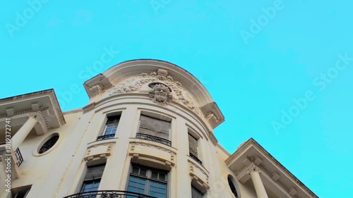 Historic European-Style Building with Clear Blue Sky – Low Angle View, Casablanca , Morocco