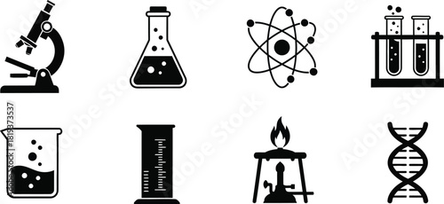 Silhouette of science and laboratory equipment icons