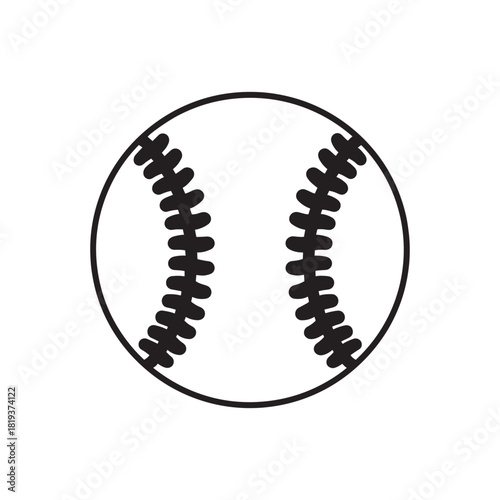 Simple black and white outline illustration of a baseball, perfect for sports themes, games, and athletic designs