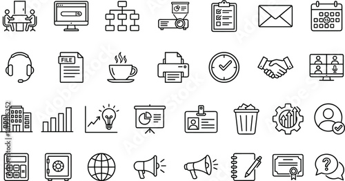 Business, Office, Work, Meeting, Organization, Line-Art, Corporate, Communication, Outline, Icon, Vector, Management
