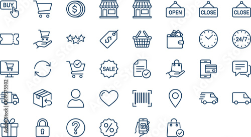 E-commerce, Shopping, Retail, Store, Market, Purchase, Delivery, Outline, Icon, Vector, Service, Cart