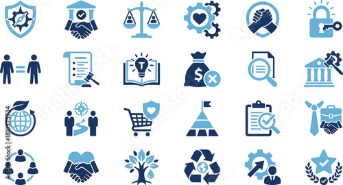 Ethics, Responsibility, Justice, Law, Trust, Integrity, Corporate, Sustainable, Values, Icon, Vector, Quality