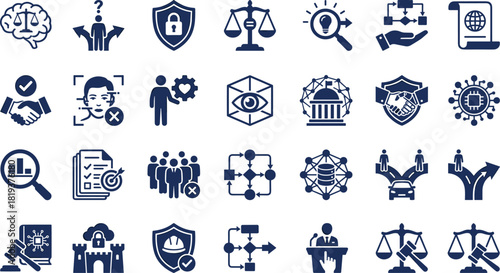 Law, Justice, Security, Governance, Decision, Privacy, Ethics, Technology, Legal, Outline, Icon, Vector