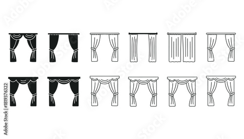 Window curtains vector set different styles home decoration