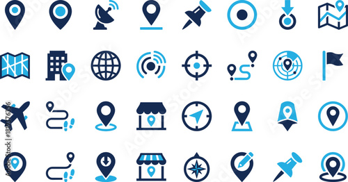 Navigation, Location, Map, GPS, Pointer, Pin, Travel, Search, Route, Global, Icon, Vector