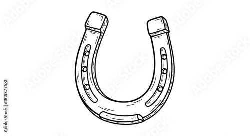 A classic hand-drawn sketch of a metal horseshoe a traditional symbol of good luck and fortune in a vintage illustration style.