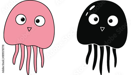 Cute cartoon jellyfish vector illustration kawaii sea animals
