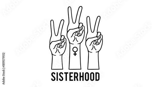 Sisterhood hands peace sign women empowerment vector graphic