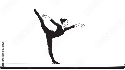 Elegant ballerina performing a dance pose on a balance beam graceful vector illustration isolated on white background