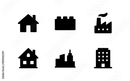 Modern icons of urban and industrial architecture in silhouette style