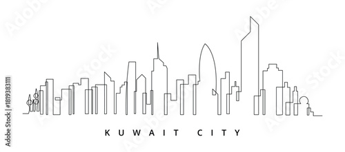 Minimalist outline skyline of kuwait city, kuwait isolated on this simple, modern design captures the citys iconic landmarks in a clean, linear style, perfect for travel themes
