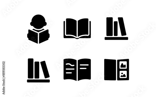 Minimalistic book and reading icons collection for educational and library themes
