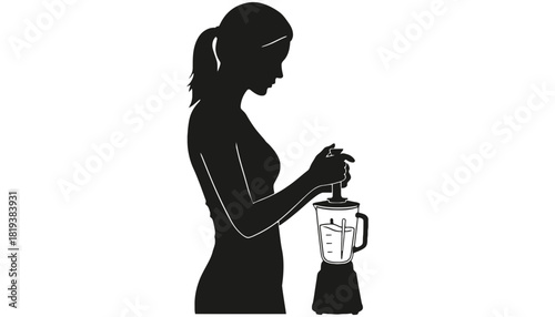 Woman making smoothie using blender healthy eating lifestyle