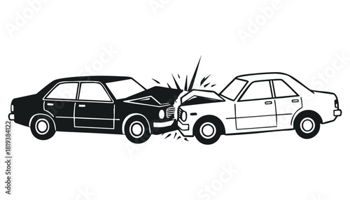 Car accident illustration black and white vehicle collision