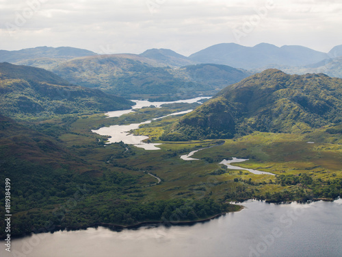 Killarney National Park, Aerial Drone Shot of Muckross Lake and surroundings. County Kerry, West Ireland at Summer