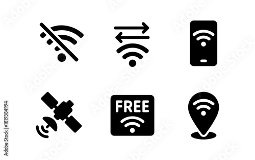 Wifi connectivity icons set: solid symbols for online and offline internet access