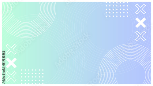 水色の淡いグラデに白の幾何学シェイプを重ねた、スタイリッシュなメンフィスフレーム背景