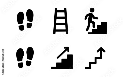 Silhouette icons of steps, ladders, and arrows for progress and movement concepts