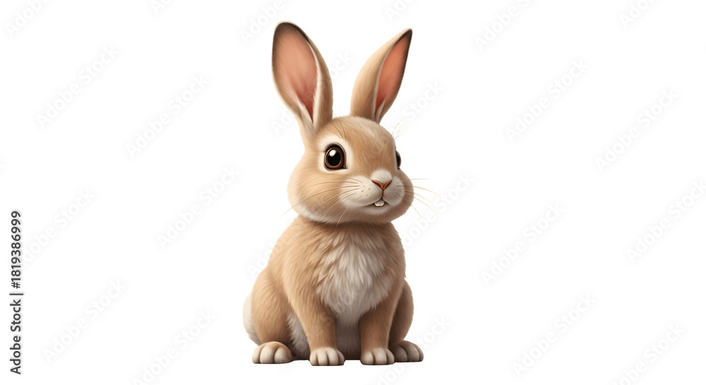 Fototapeta premium Adorable bunny rabbit sitting upright with long ears and fluffy fur.