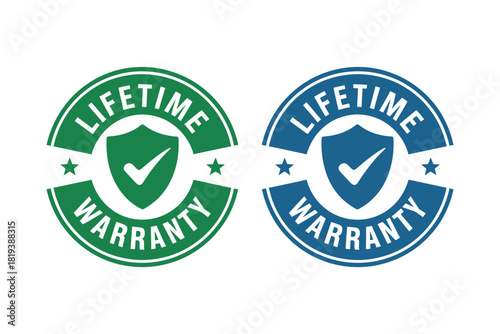 Two circular badges indicate a lifetime warranty with a shield and checkmark.