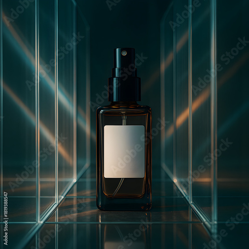 Bottle in Refractive Glass Corridor