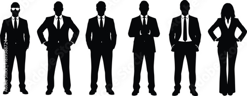 Business People Silhouette Set, Confident Men and Woman Executives Standing in Formal Suits, Arms Crossed or Hands in Pockets, Vector
