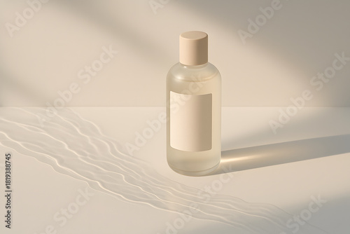 Bottle on Clean White Surface With Organic Water Trails