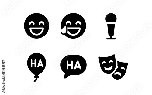Funny emoji set with laughter icons and comedy elements in simple style