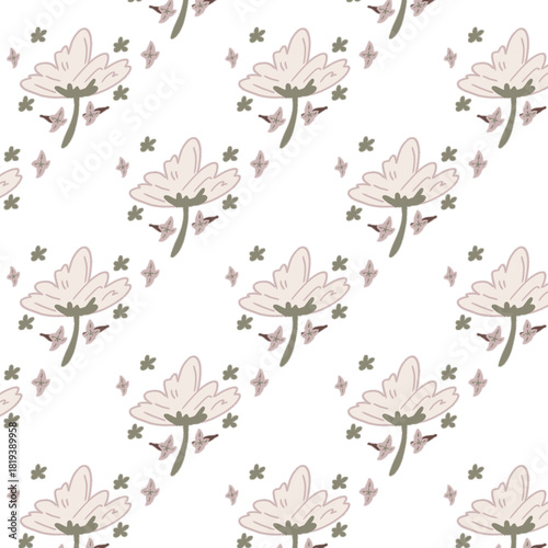 Soft Pastel Abstract Floral Pattern – Lilac Sage Cream Brown Earthy Botanical Print 