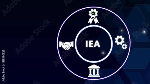 IEA acronym, international energy agency concept. International energy agency is a Paris based autonomous intergovernmental organization, established in 1974. Business concept background.