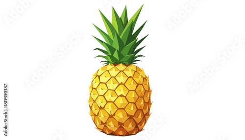 A ripe golden pineapple with green leaves isolated on transparent background