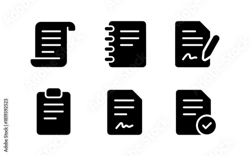 Minimalist document icons set: silhouette style for digital interfaces