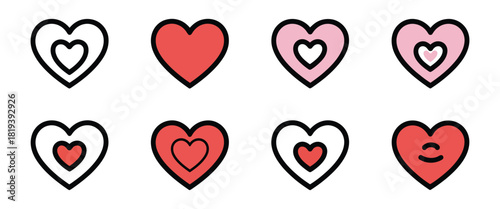 Diverse heart icon set illustrating love emotion and care concept Vector