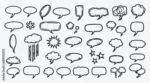 Collection of hand drawn speech bubbles and thought clouds vector