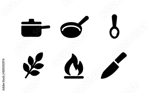 Minimalist kitchen icon set: cooking and food preparation tools