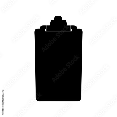 Black silhouette of a classic clipboard with a paper ready to write