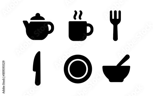 Minimalist kitchen icons collection in simple silhouette style