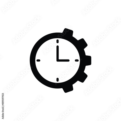 Time Management and Efficiency Gear Clock Icon - Vector Art on White Background